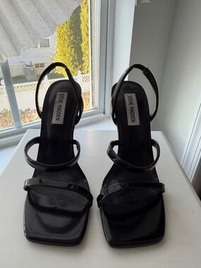 Steve Madden Black Patent Strappy Square-Toe Heels